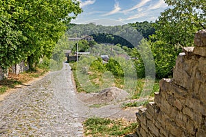 Old stone medieval walls in Kamianets-Podilskyi fortress, Ukraine