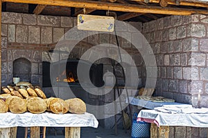 Old stone oven and breads