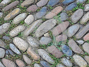 Old stone pavement road on the medieval street