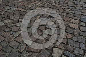 Old Stone Pavement Texture Background, Granite Cobblestone Road Pattern, Vintage Block Sidewalk