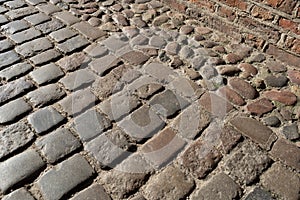 Old Stone Pavement Texture Background, Granite Cobblestone Road Pattern, Vintage Block Sidewalk