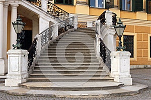 Old stone staircase and lanterns Vienna