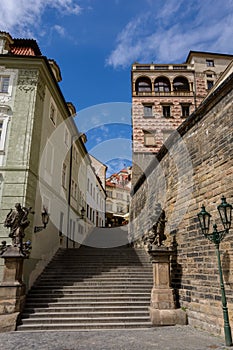 Old stone staircase leading to Prague Castle, Hradcany, Prague, Bohemia, Czech Republic