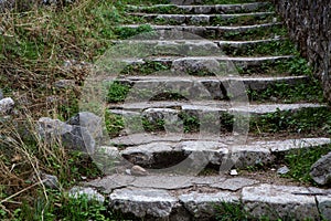 Old stone staircase in the mountains of Montenegro
