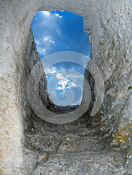 Old stone staircase to sky