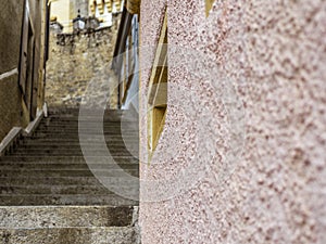 An old stone staircase in the town of Neuchatel in Switzerland in Autumn