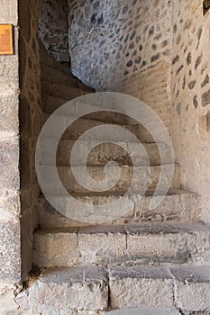 Old stone stairs of medieval Caravanserai in Sheki city of Azerbaijan. UP