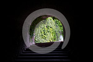 Old stone stairs to exit of an underground passage at Petrovaradin Fortress in Novi Sad, Serbia