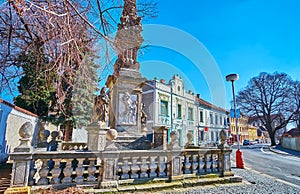 Zamecka Street and statue of St John Nepomuk, Kutna Hora, Czech Republic