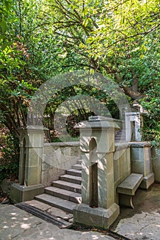 Old stone steps in the green park