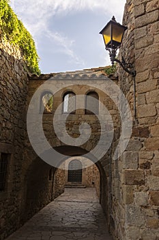 stone street in the medieval town of pals on the costa brava