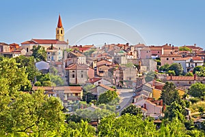 Old stone town of Brtonigla on green hill view