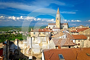 Old stone town of Buje tower and rooftops view