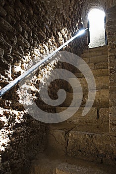 Old stone underground stairway in ancient ottoman fort