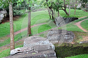 Old stone wall and stairs in the fortress of Sigiriya.