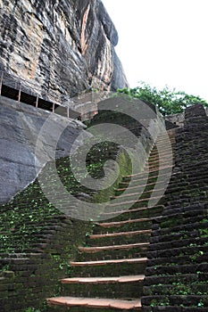 Old stone wall and stairs in the fortress of Sigiriya.