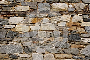 Old stone wall with wooden beams