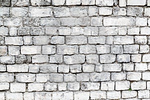 The old stone walls. The brick wall of the house. Grey textured background. Abstraction