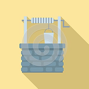 Old stone water well icon, flat style