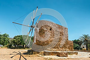 Old stone windmill near the monastery Toplou