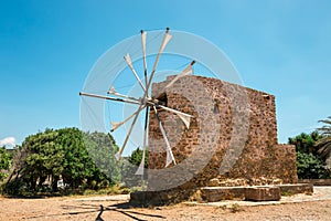 Old stone windmill near the monastery Toplou