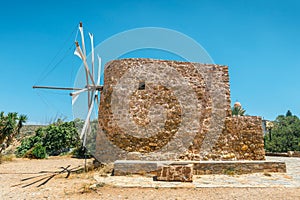 Old stone windmill near the monastery Toplou, Crete