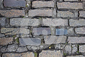 An old stoneblock pavement cobbled with rectangular granite blocks