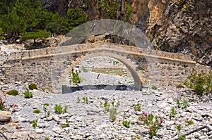 Old stony bridge in Samaria Gorge, Crete