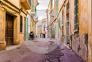 Old street with ancient mediterranean buildings in Felanitx on Majorca island