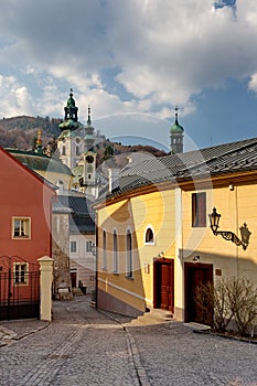 Old street of Banska Stiavnica, mining town in central Slovakia