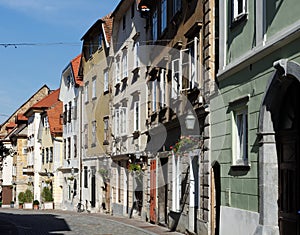 Old street in European town converging in perspective