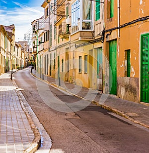 Old street in Felanitx town on Majorca island, Spain