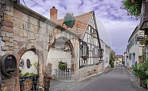 Old street in the Hambach district, Neustadt an der Weinstrasse, Rhineland-Palatinate, Germany, Europe