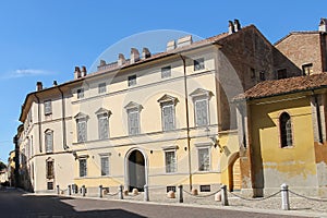 Old street of historic city centre. Piacenza