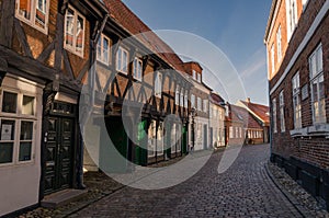 Old street with historic houses, Ribe, Denmark