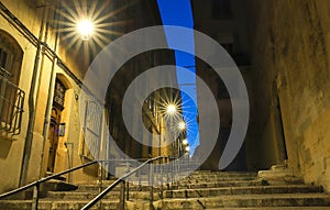 The old street in the historic quarter Panier of Marseille in South France at night