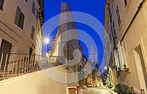 The old street in the historic quarter Panier of Marseille in South France at night