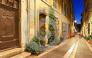 The old street in the historic quarter Panier of Marseille in South France at night