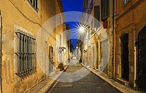 The old street in the historic quarter Panier of Marseille in South France at night