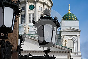 Old Street Lamp with the Helsinki Cathedral in the background photo