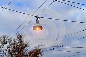 Old street lamp among the wires. Post Processing photo