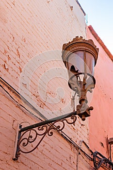 Old Street Light on a Wall in the Medina of Marrakesh Morocco