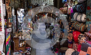 The old street market. Baazar of Khan el-Khalili, in Cairo. Egypt