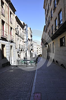 Old Street Mayor view from Downtown of Salamanca City. Spain.