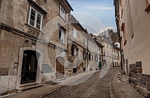 Old street in the old town of Ljubljana, Slovenia