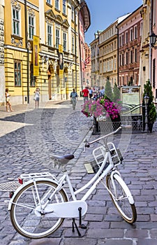 Old street - retro bicycle - Cracow-Poland