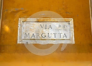 Old street sign at Margutta Street in Rome, Italy.