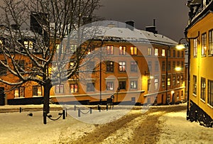 Old street in Stockholm winter