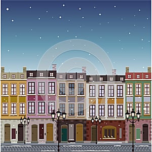 Old street town Christmas background