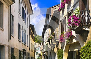 Charming floral decorated streets of medieval town Asolo in Veneto. Traditional Italy series